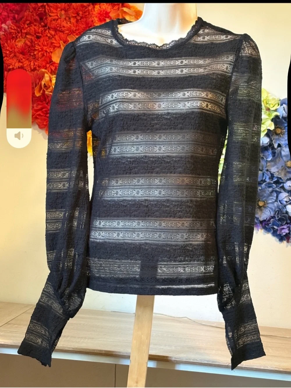 Free People by Intimately Free Black Lace Sheer Blouse Top